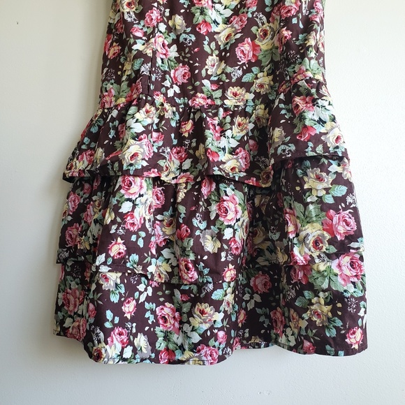 EDGE Brown Floral Ruffle Mini Dress // Size‎ Small - Picture 7 of 11